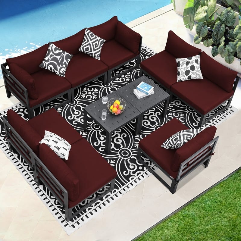 FINCATI Oversized Modular Aluminum Outdoor Furniture Set, 29" Deep Wide Sectional Seating Aluminum Patio Set with Coffee Tables