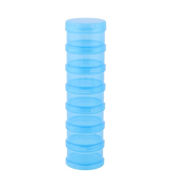 Family Cylindrical 7 Compartments Medicine Pill Organizer Dispenser Box Blue