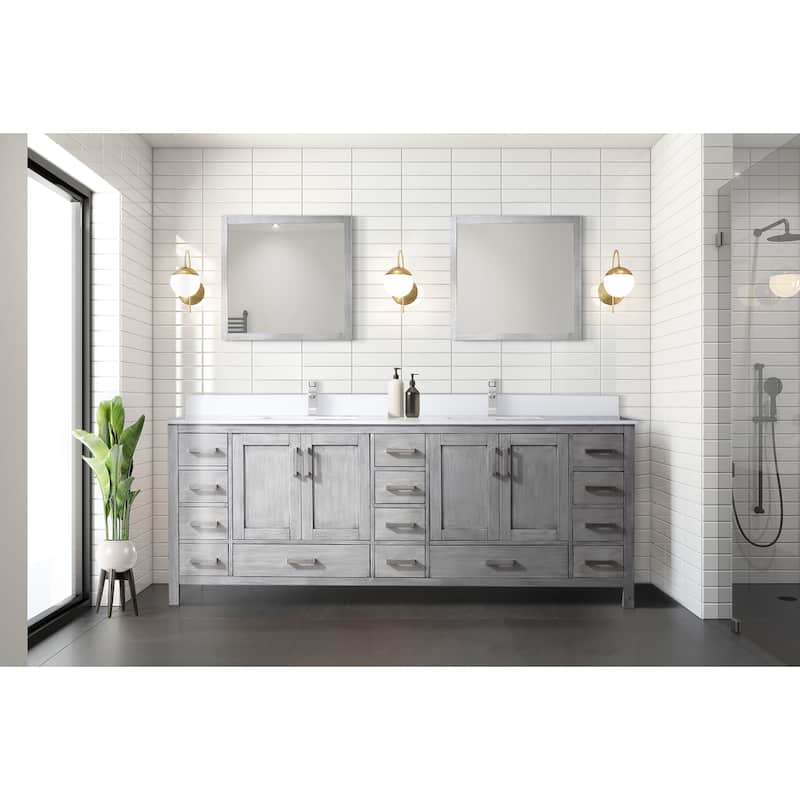 Jacques 84 in. W x 22 in. D White Bath Vanity, Cultured Marble Top, and 34 in. Mirror