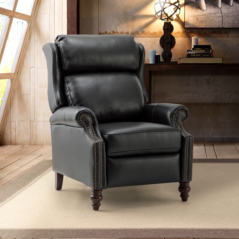 Noemon Genuine Leather Recliner with Nailhead Trims