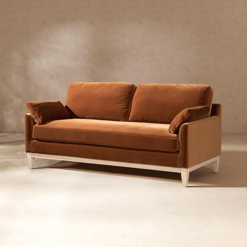 Pasadena 75.5" Velvet Modern Farmhouse Loose Pillow-Back Sofa - Burnt Orange Performance Velvet