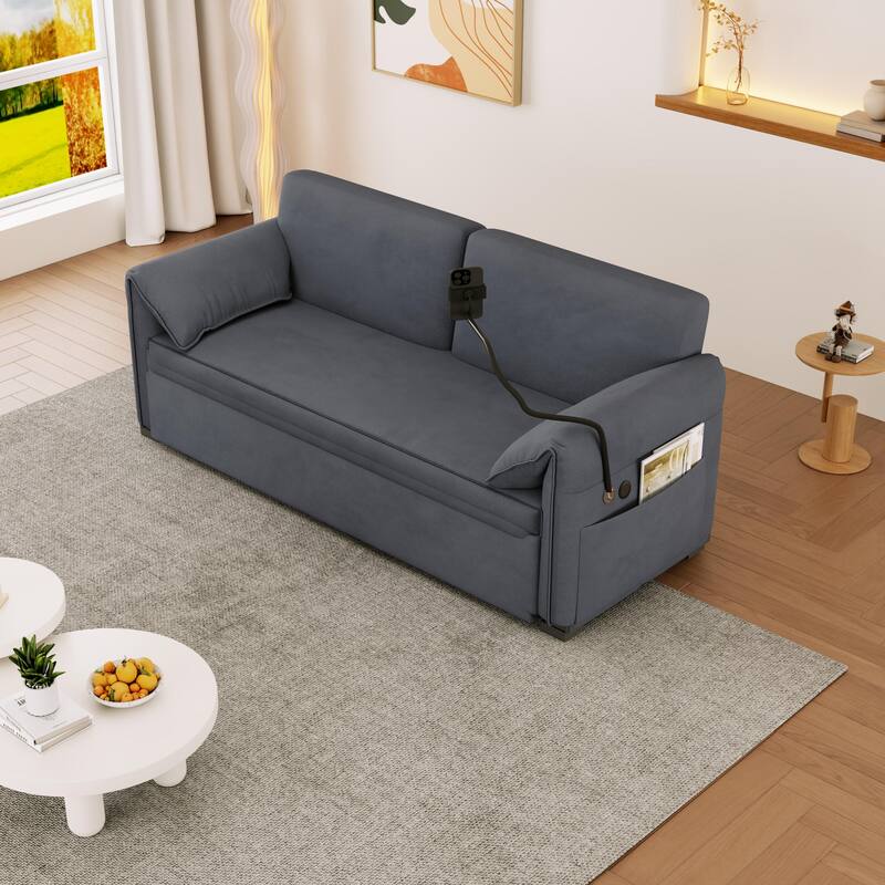 Convertible 63-inch Velvet Sofa Bed with Three Adjustable Modes - Comfortable Sofa, Lounge, and Double Bed for Home or Office - Gray