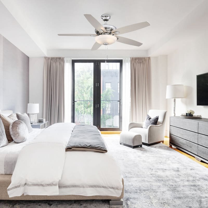 52-inch Brushed Nickel 5-Blade Ceiling Fan with Integrated LED and Pull Chain - 52 in. D x 52 in. W x 17 in. H