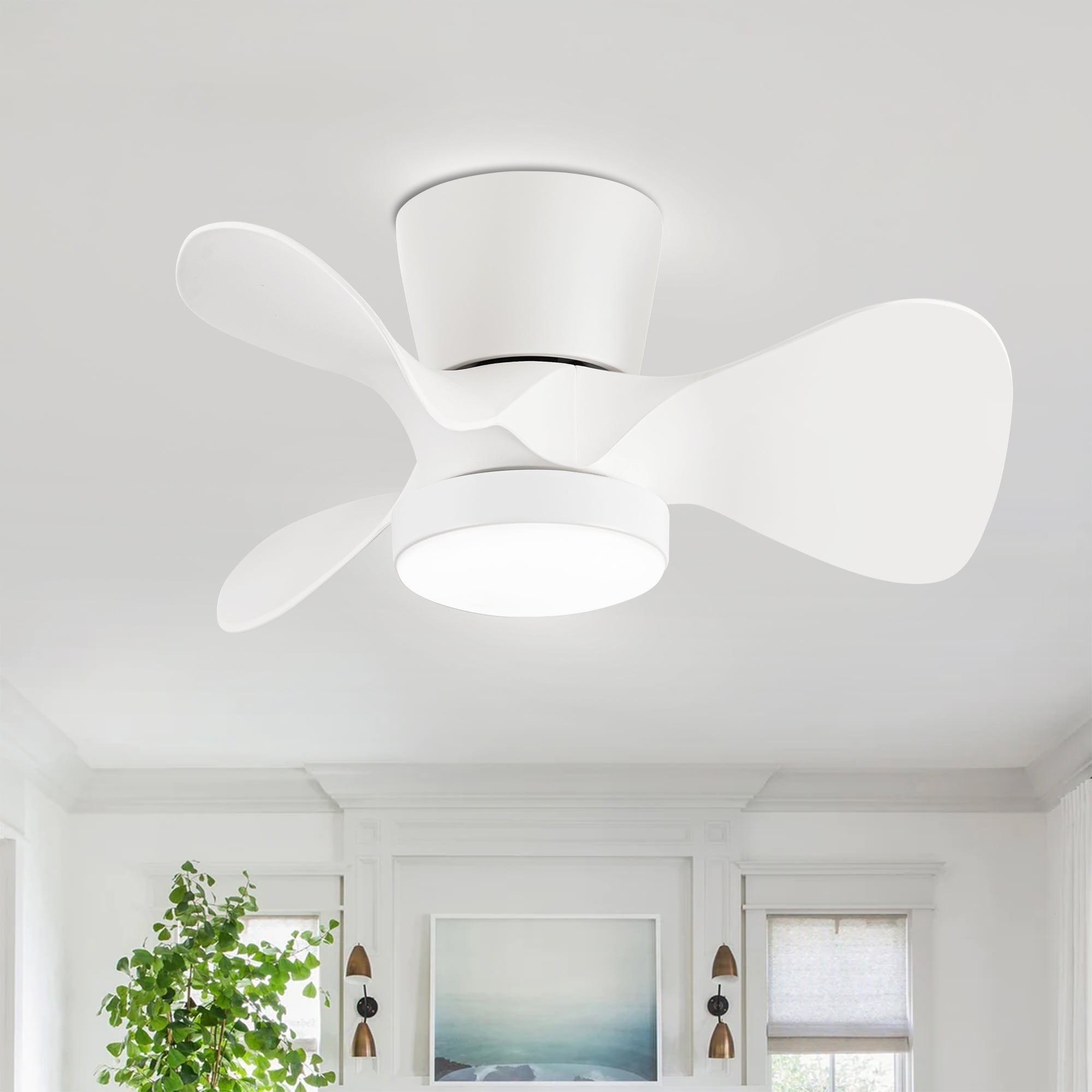 22 Inch LED White Flush Mount Ceiling Fan with Lights Remote 3