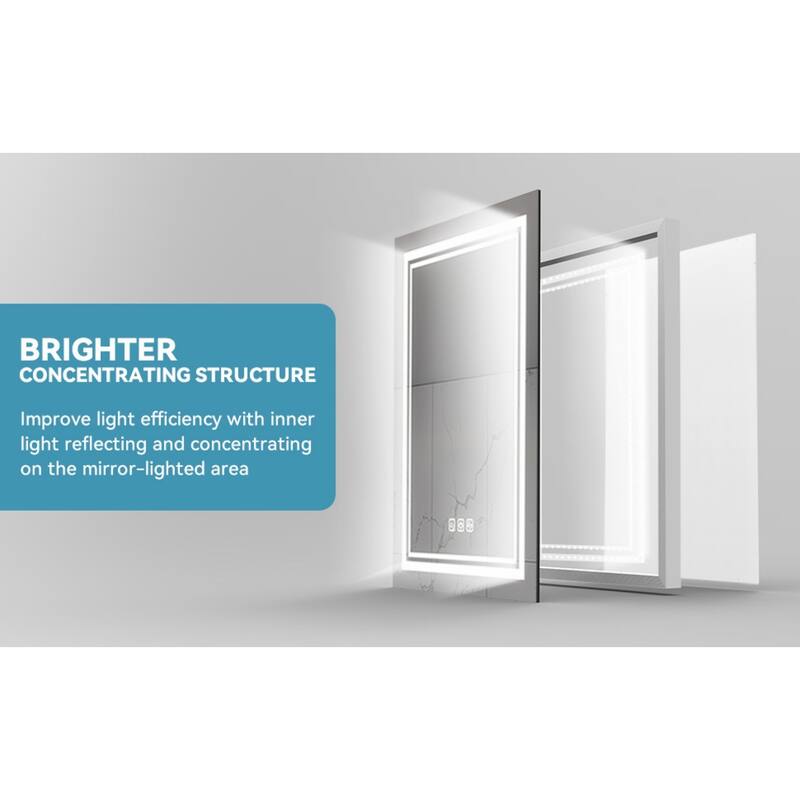 Silver LED Bathroom Mirror with Touch Dimmer, Anti-Fog, Adjustable Different brightness - 24" L x 40” W