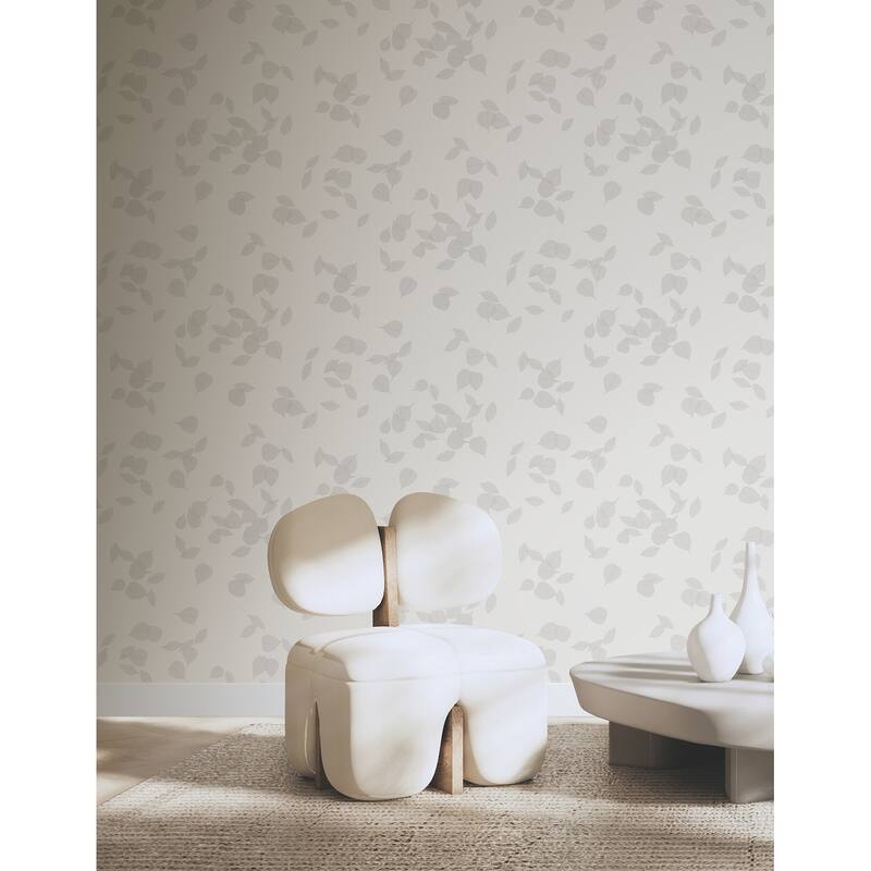 Myles Light Grey Leaves Wallpaper