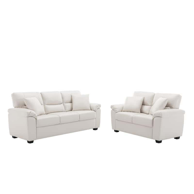 Morden Fort Upholstered Living Room Set, 2 Pieces, Faux Leather Loveseat and Sofa - White