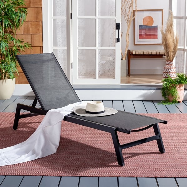 SAFAVIEH Outdoor Fionne Sunlounger - 74.41 " W x 23.23 " D x 13.78" H - Black