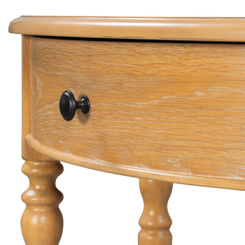 Farmhouse Half Moon Console Table with Drawer and Shelf for Entryway and Living Room Decor