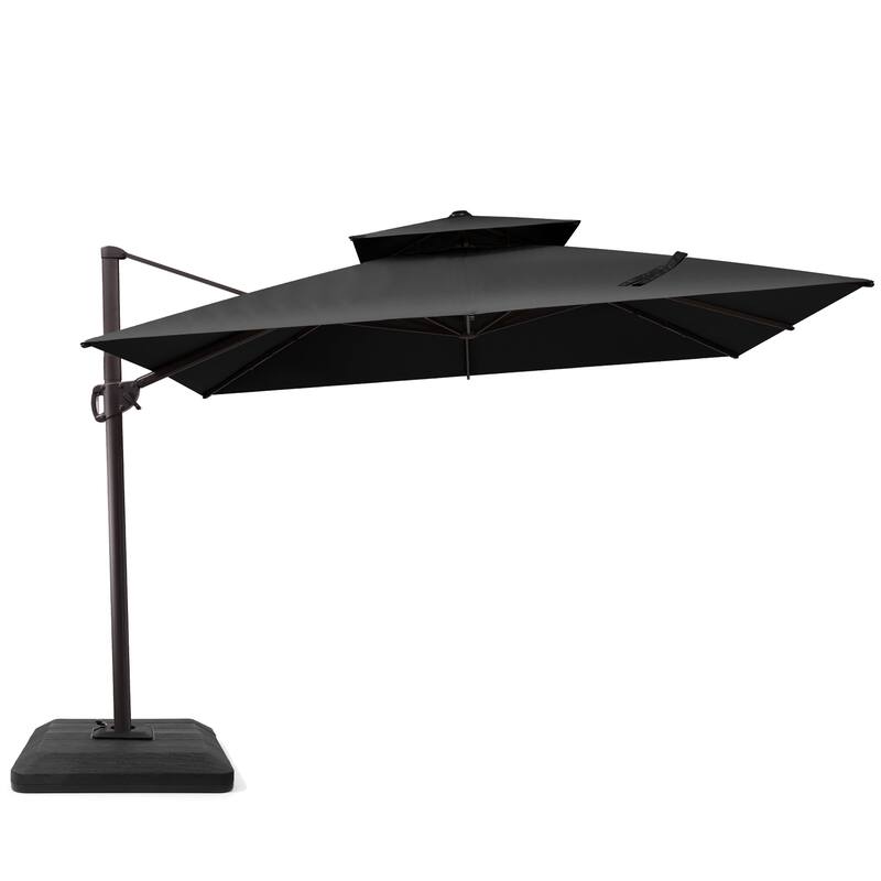 Outdoor Patio Offset Cantilever Umbrella 360-Degree Rotation with Base - Black