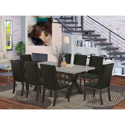 9 Piece Dining Set - Rectangle Table with 8 Linen Fabric Chairs - 40x72 Inch - Modern Furniture