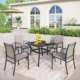 MAISON ARTS 5-Piece Patio Dining Set, 37 Inch Square Metal Table and 4 Textilene Dining Chairs
