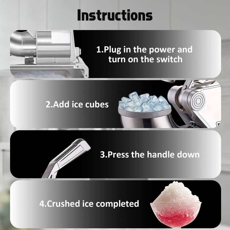 661LBS/H Commercial Ice Crusher, Electric Snow Cone Machine with 4 Blades, Stainless Steel Shaved Ice Machine