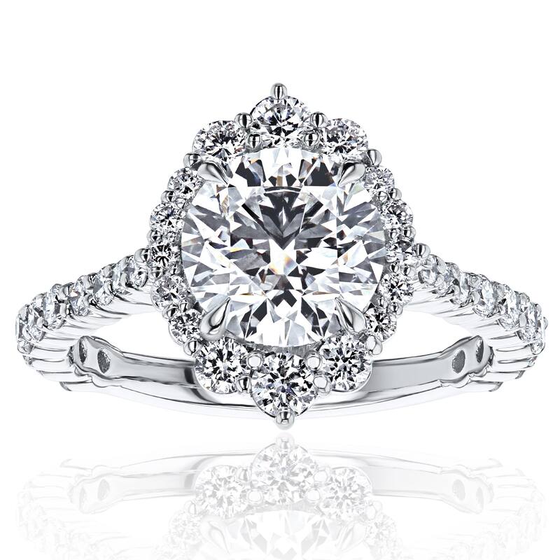 Kobelli 2.49 Carats Lab Grown Diamond IGI Certified 14k White Gold Rococo Halo Scalloped Basilica Ring
