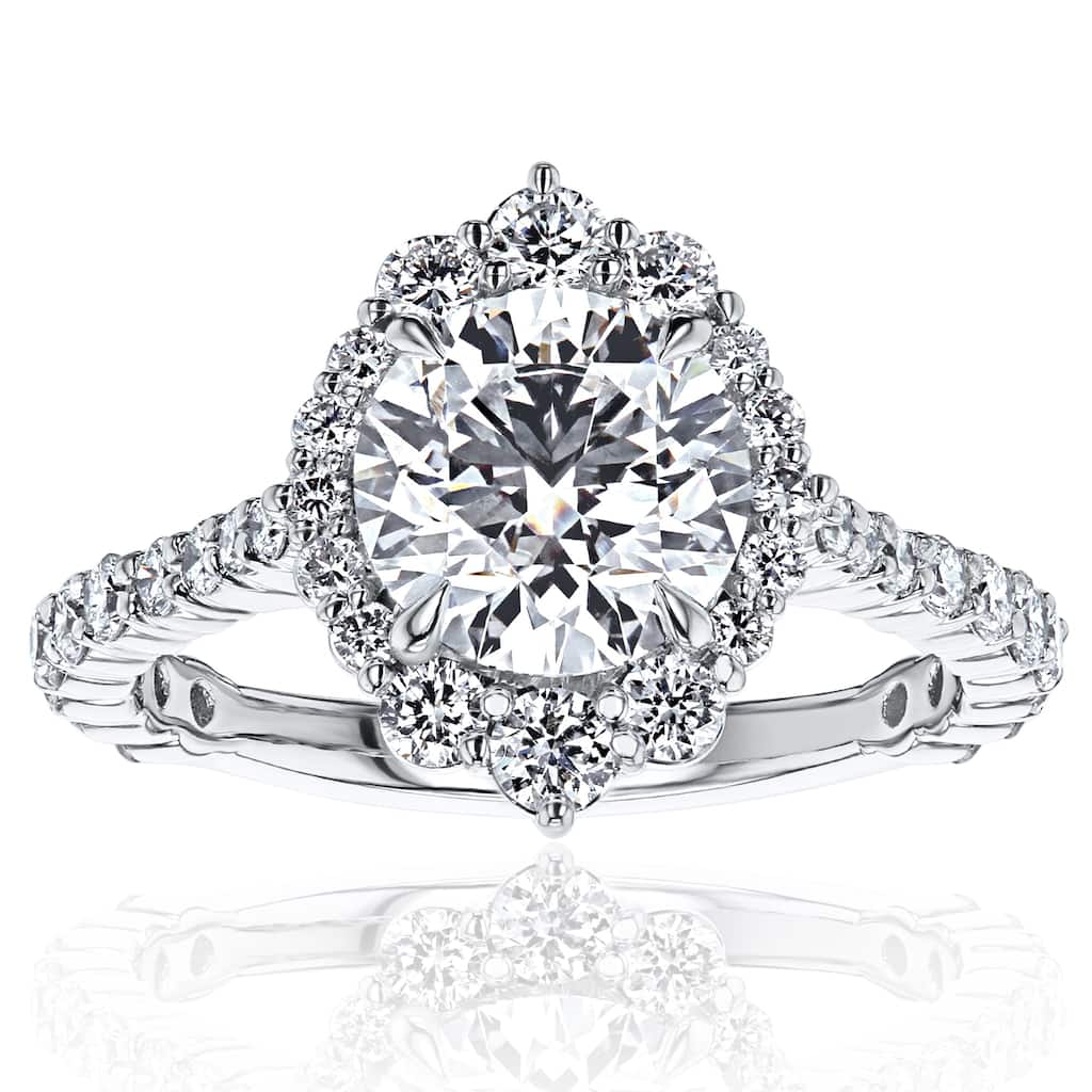 Kobelli 2.49 Carats Lab Grown Diamond IGI Certified 14k White Gold Rococo Halo Scalloped Basilica Ring