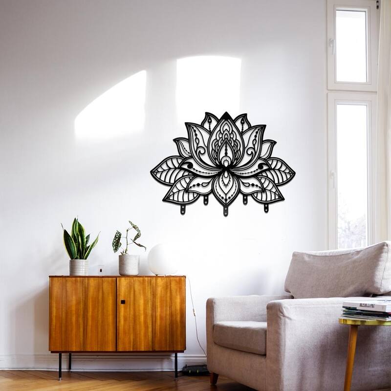 Wall-Mounted Towel Rack with 6 Hooks Black Matte Metal Space-Saving Bathroom Organizer - N/A