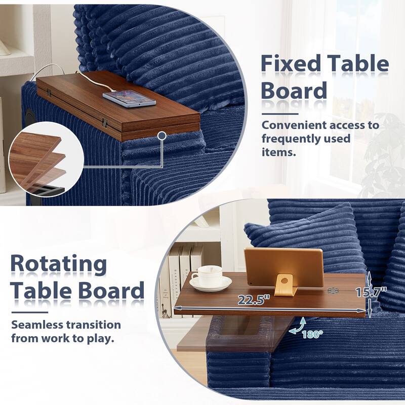 Versatile Chaise Lounge Single Sofa Chair with Ottoman, Swivel Table, Storage Armrest, Cup Holder, Bluetooth Speaker and USB