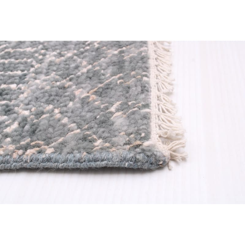 ECARPETGALLERY Hand-knotted Silk Shadow Dark Grey Wool Rug - 7'11 x 9'9