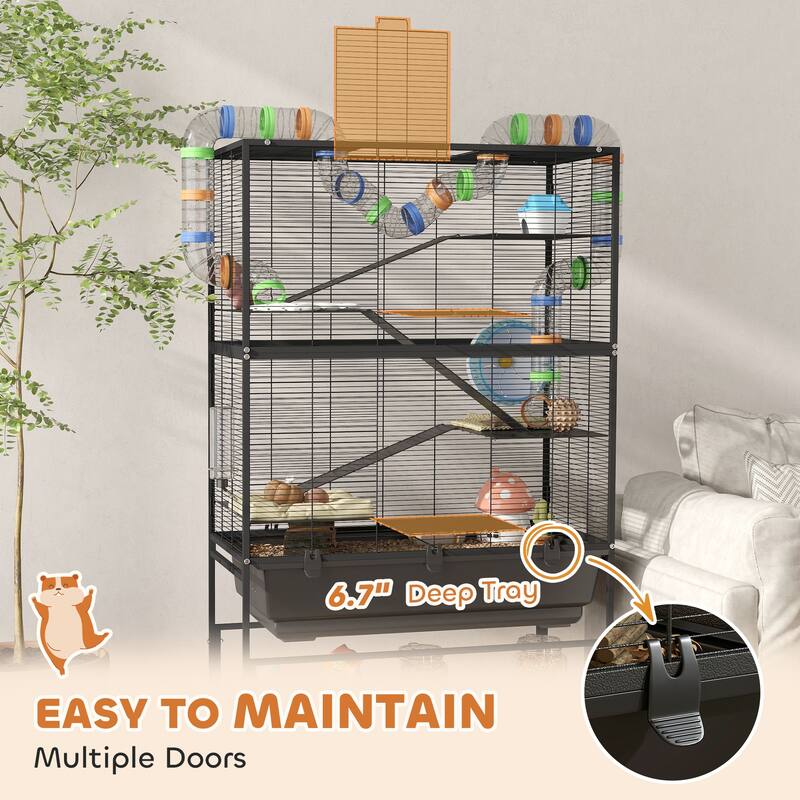 Five-Tier Hamster Tank with Wheels, Storage Shelf and Accessories - 32.3" L x 18.1" W x 59.1" H