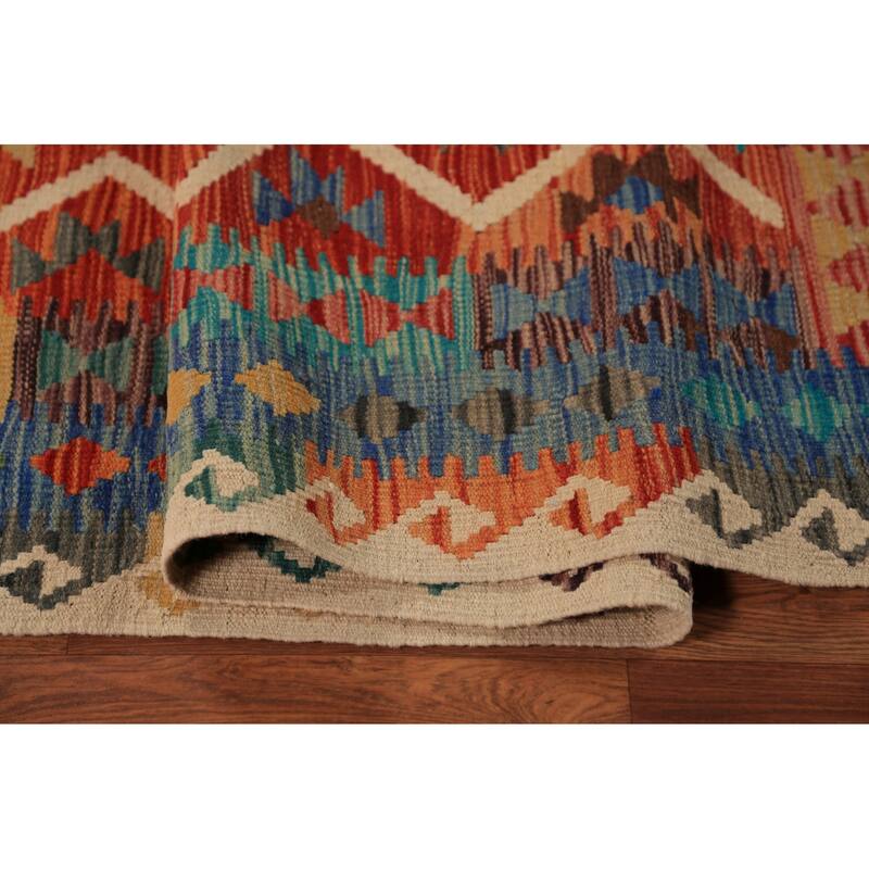 Trellis Kilim Oriental Area Rug Hand-Woven Orange Wool Carpet - 8'5"x 11'5"