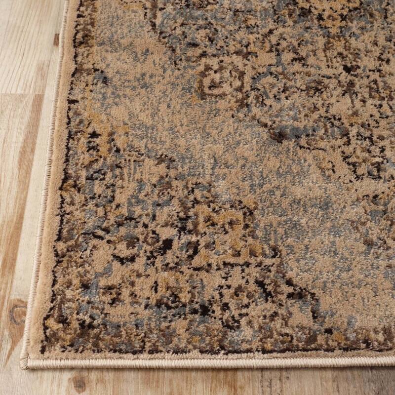 Superior Distressed Traditional Medallion Damask Runner or Area Rug