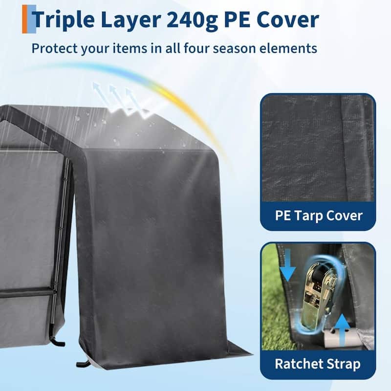 10x10 FT Portable Outdoor Storage Shed, Carport for Motorcycle, Firewood, Garden and Tools