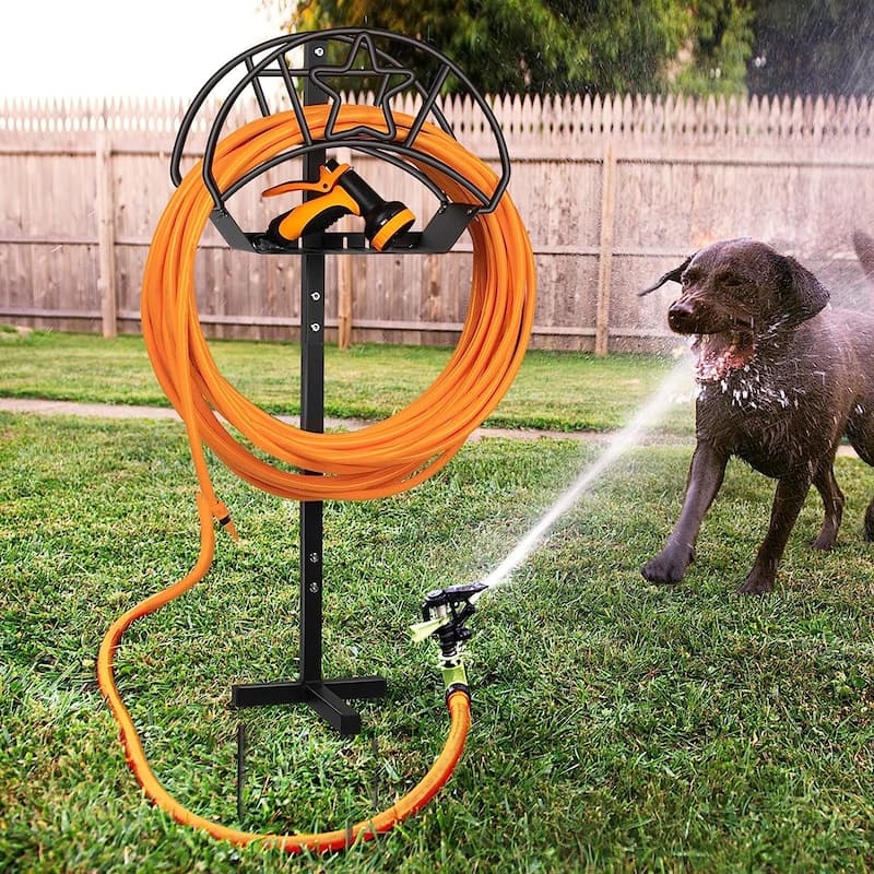 WaLensee Garden Hose Holder Freestanding Water Hose Hanger Decorative Hose Reel for Garden Yard