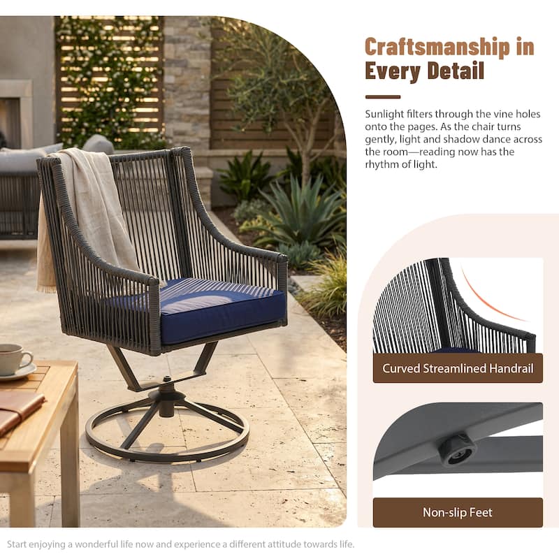 Outdoor Wicker Swivel Chairs with Cushion (Set of 2)