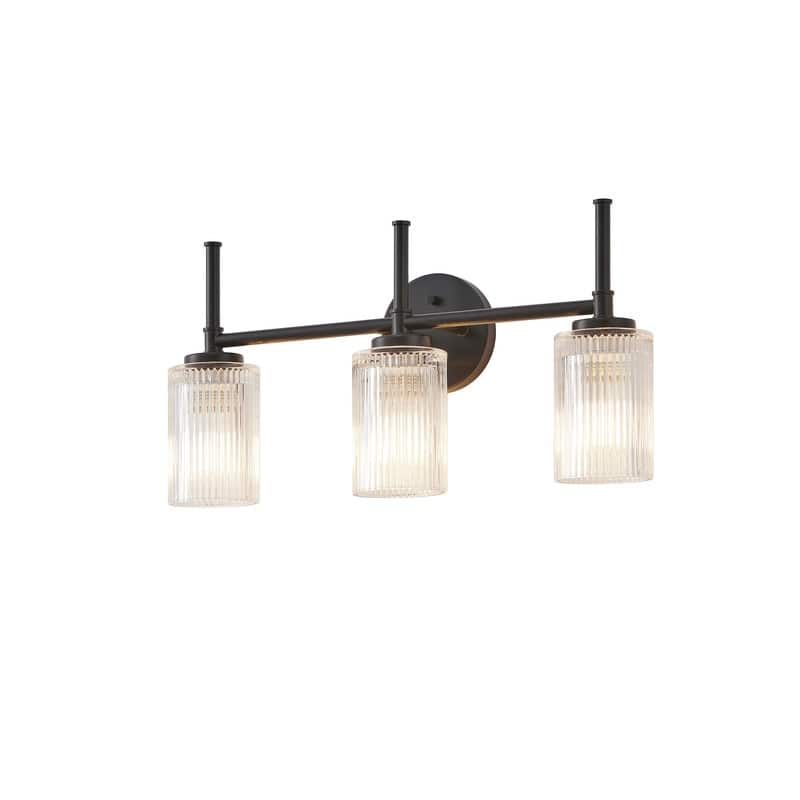 KAWOTI 22"Wide 3-Light Bathroom Vanity Light with Ribbed Glass Shade