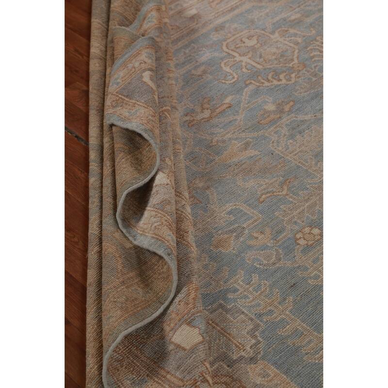 Hand Knotted Oriental 100% Wool Carpet Transitional Medallion Navy Blue & Blues Oushak Area Rug - 13' 11'' X 10' 4''