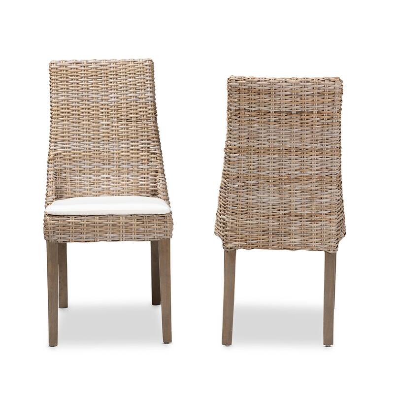 Toby Modern Bohemian Grey Rattan 2-Piece Dining Chair Set