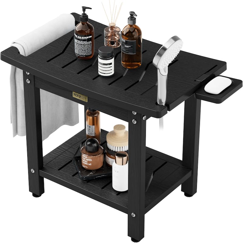 WINSOON 21 Inch Waterproof Shower Bench, 2-Tier Shower Chair Shower Stool with Non-Slip Feet and Handle