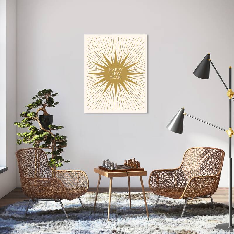 Wynwood Studio Canvas Holiday and Seasonal The Happy Star Shines Gold Modern & Contemporary Wall Art Canvas Print - 30 x 36