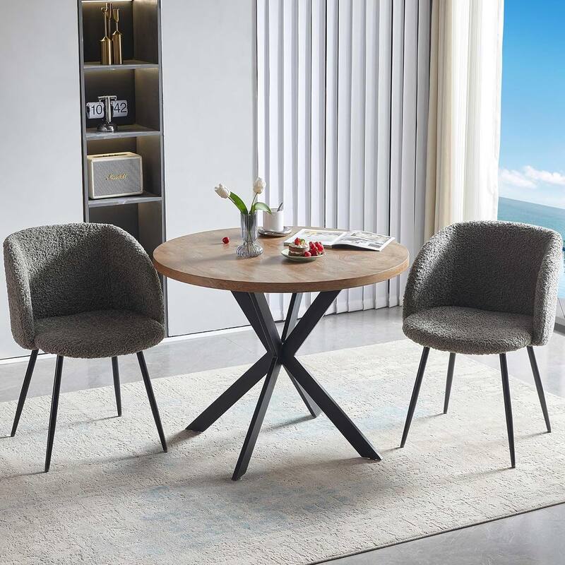 Howtai Cozy Accent Armchair, Fluffy Sherpa Dining Chair Set of 2