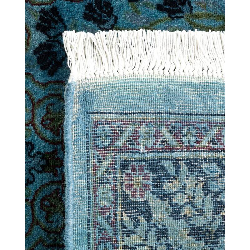 Overton Hand Knotted Wool Vintage Inspired Modern Contemporary Overdyed Blue Runner Rug - 2' 6" x 12' 5"