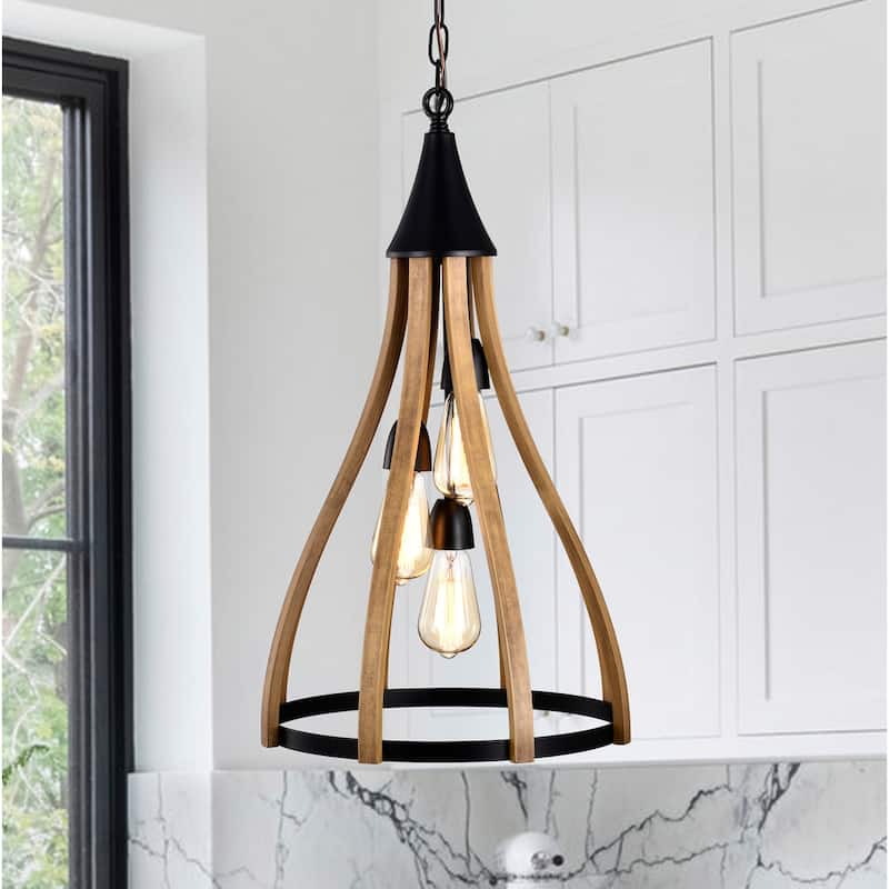 Vissenta 15 Inch Wood Grain Finish Farmhouse Style Pendant 3 Edison Light