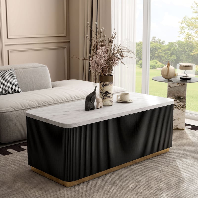 Furniture of America Torin Modern White and Black Genuine Marble Top Rectangle Coffee Table - Black