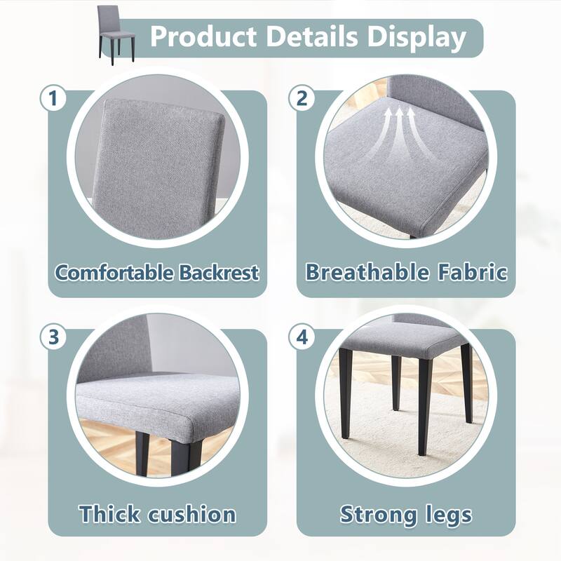 4 Light Gray Linen-Cotton dining chairs, simple and versatile, comfortable and accompanied