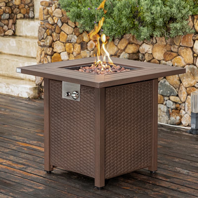 COSIEST 40,000 BTU Outdoor 28-inch Square Metal Fire Table - Brown