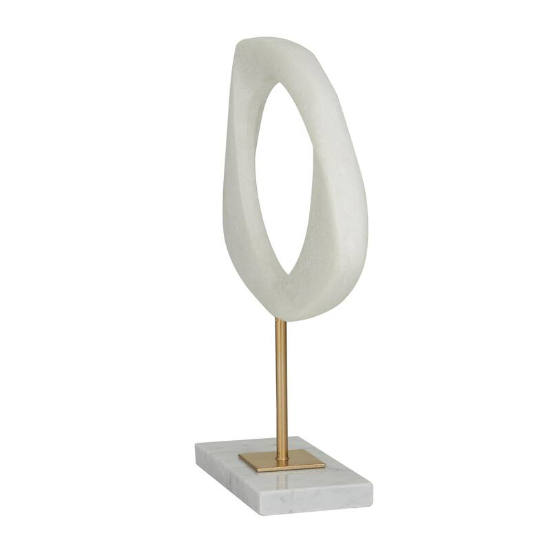 White Polystone Cut-Out Abstract Decorative Sculpture with Marble Stand