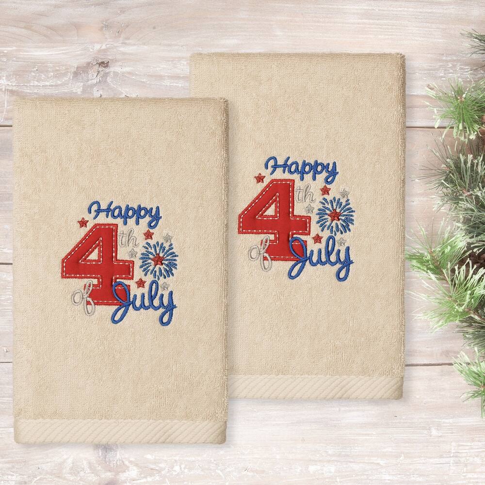 Authentic Hotel and Spa 4th of July - Embroidered Luxury 100% Turkish Cotton Hand Towels (Set of 2)