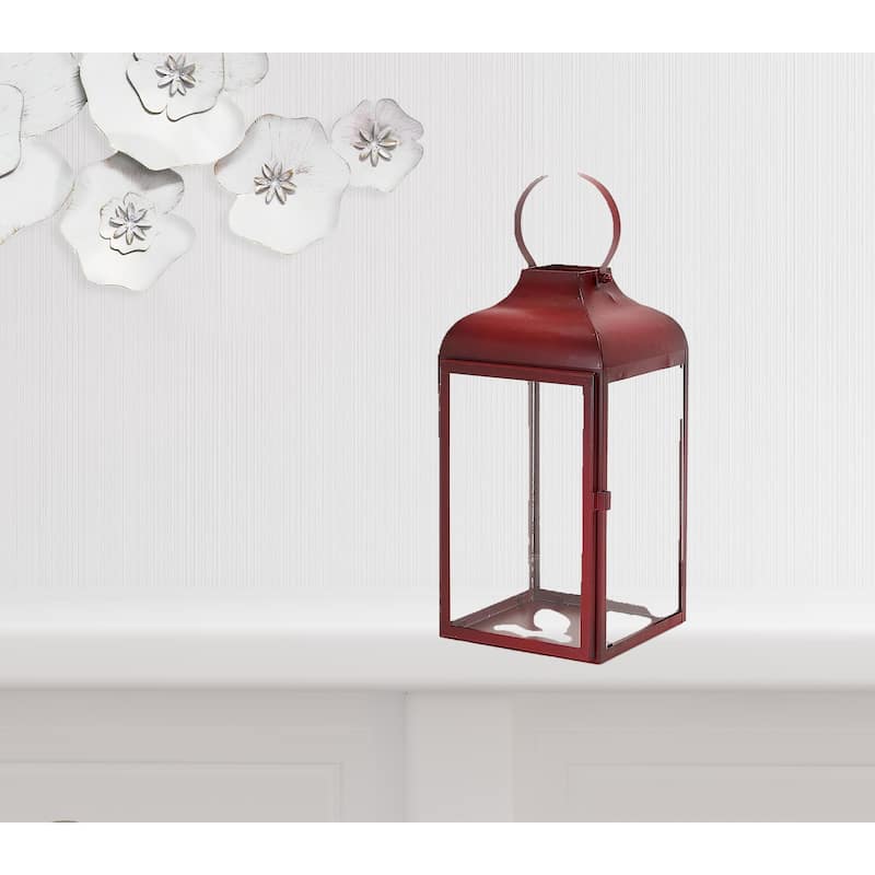 HomeRoots Set Of Two Red Flameless Floor Lantern Candle Holder - 12