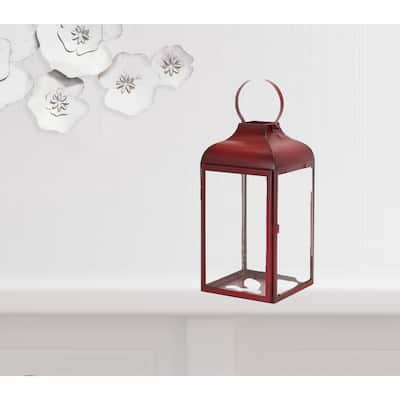HomeRoots Set Of Two Red Flameless Floor Lantern Candle Holder - 12