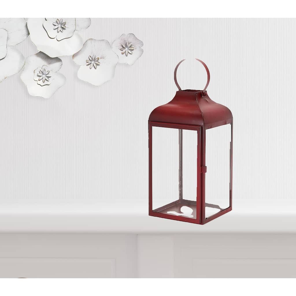 HomeRoots Set Of Two Red Flameless Floor Lantern Candle Holder - 12