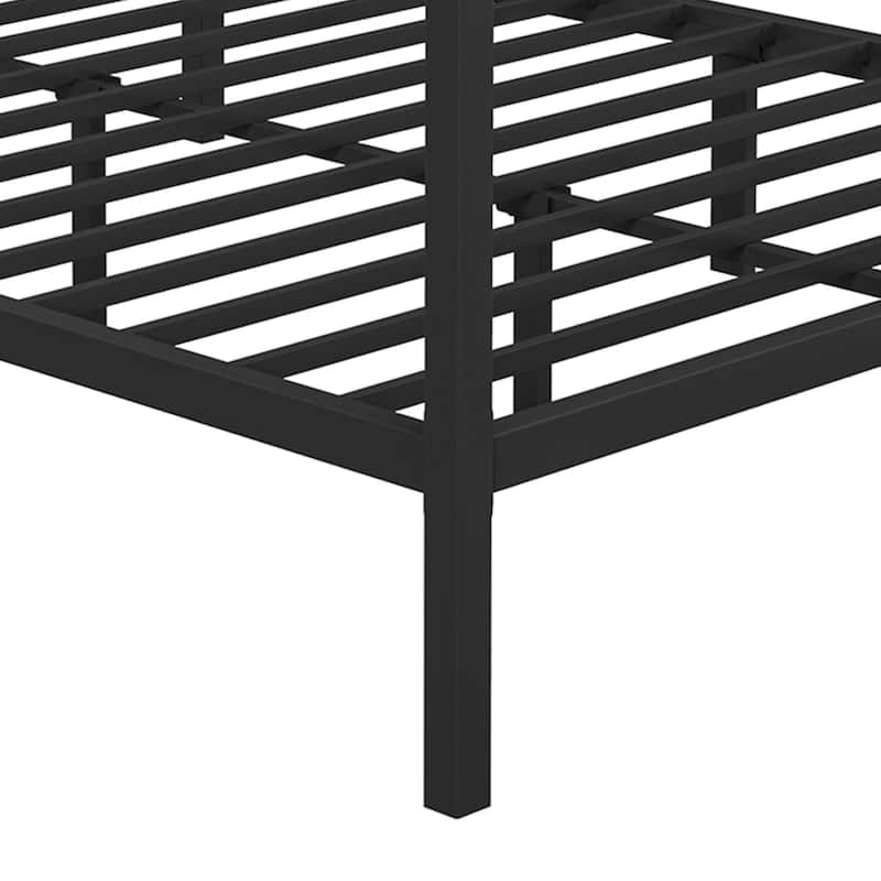 Moasis Black Canopy Bed Frame King, Four Poster Bed with Charge Station & Star-Shaped LED Light, 14 Inch Platform