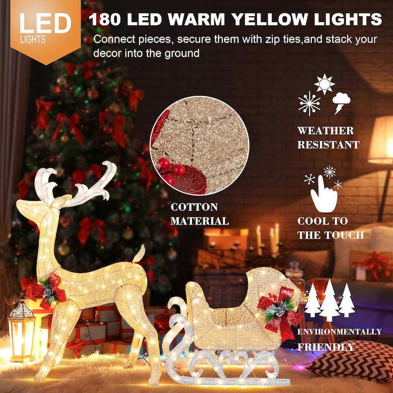 Futzca Christmas Light Holiday Reindeer & Sleigh