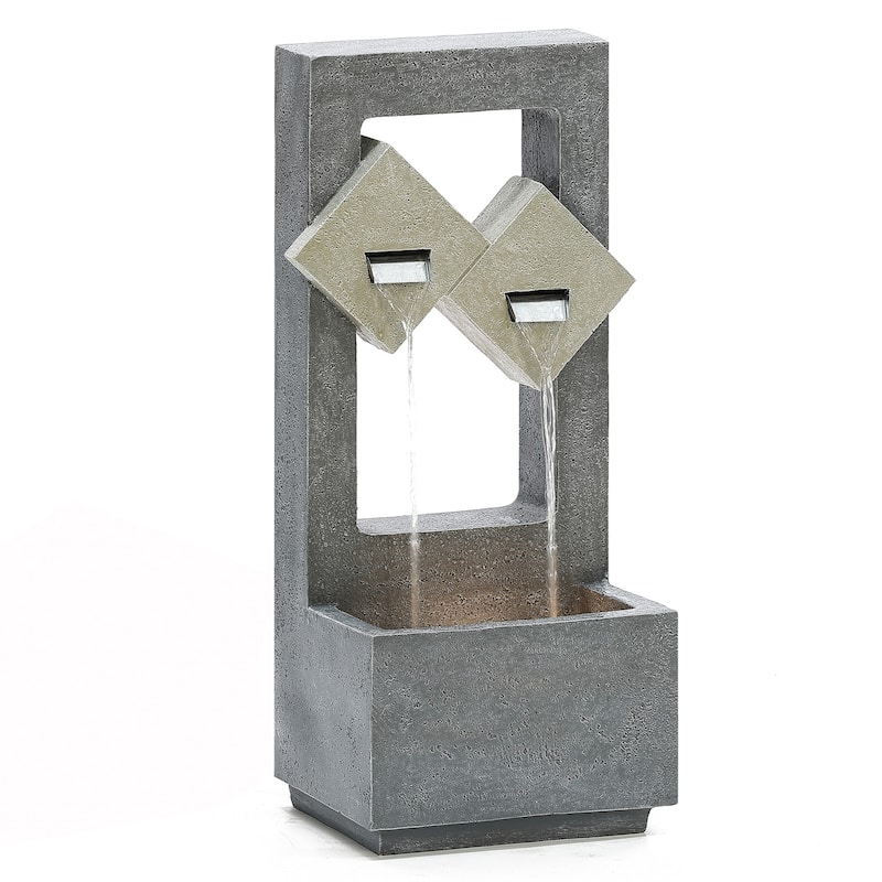 Cascading Grey Resin Rectangular Outdoor Fountain with LED Lights