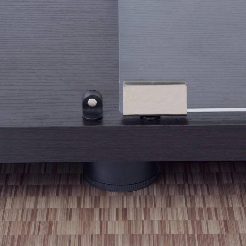 LED Glass Display Cabinet with 4 Shelves, Two Doors and Remote-Control Color Lighting