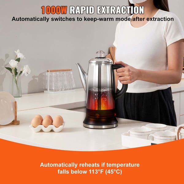 12-Cup Electric Percolator Coffee Pot, 304 Stainless Steel Coffee Percolator With Keep Warm Function & Heat-Resistant Handle, Classic Coffee Maker,