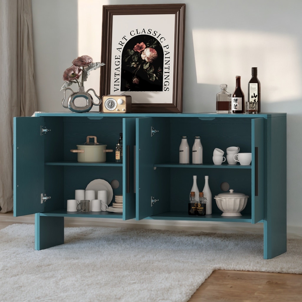4-Door Retro Sideboard with Adjustable Shelves and Metal Handles